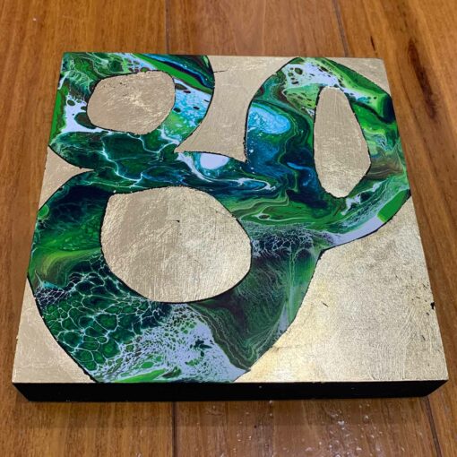 Green Acrylic Pour with Gold Leaf