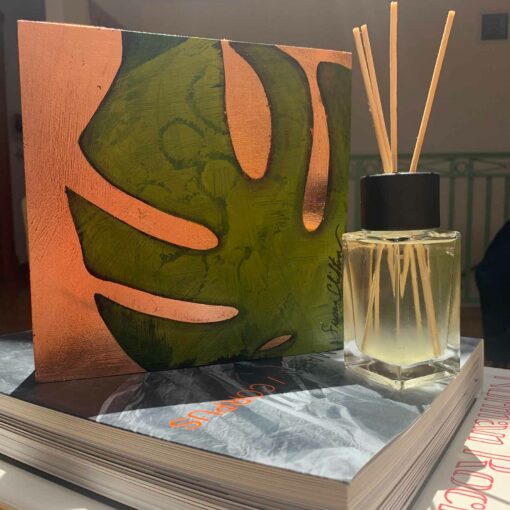 Monstera Leaf painting with copper leaf background