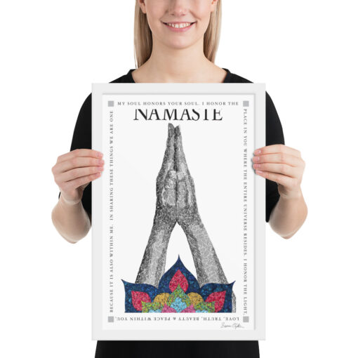 Namaste Framed Art Print with white frame